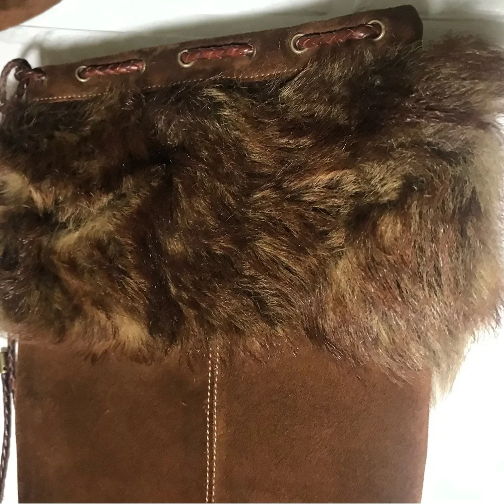 VTG Ralph Lauren Brown tall Suede and Fur boots size 7B Rare